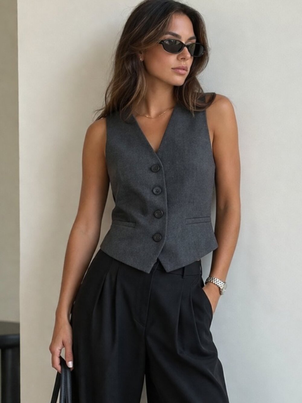 Zara Tailored Vest Charcoal Gray Sleeveless Workwear NWT S Minimalist Chic